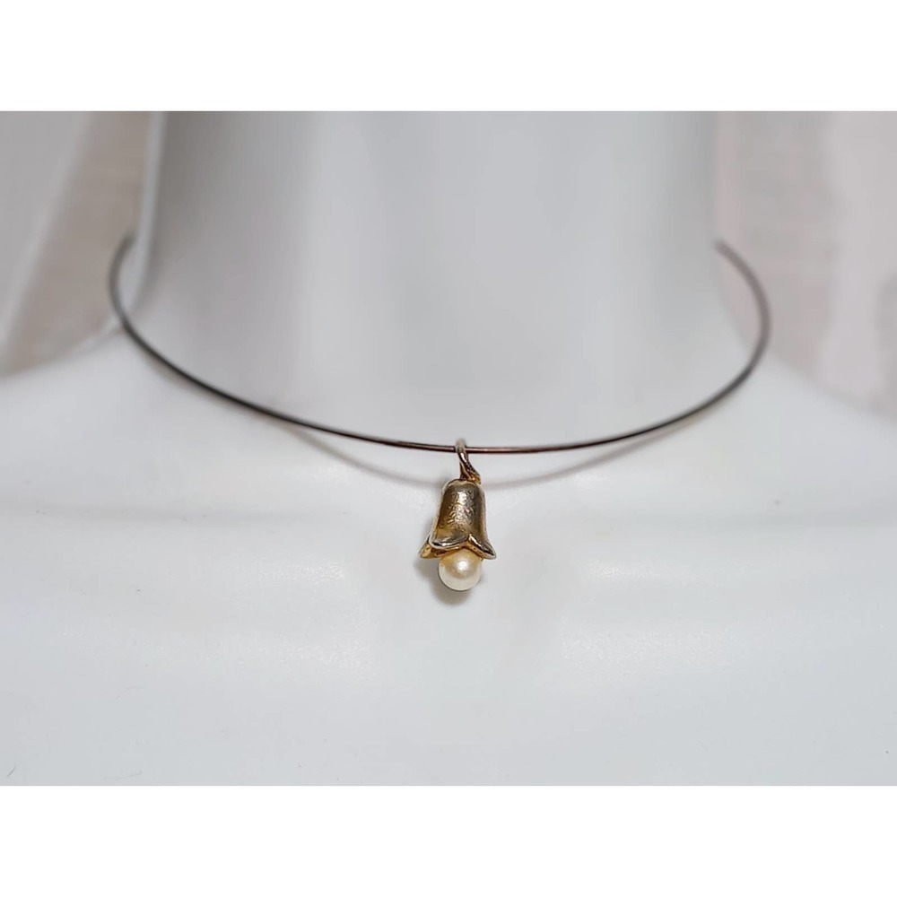 Lovely Vintage Brass Pearl Flower Tulip Pendant